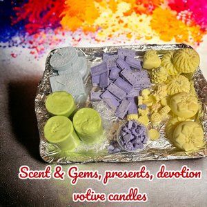 SCENT & GEMS, VOTIVE CANDLES AND CANDLE BLOCKS 'FOR WARMERS'.